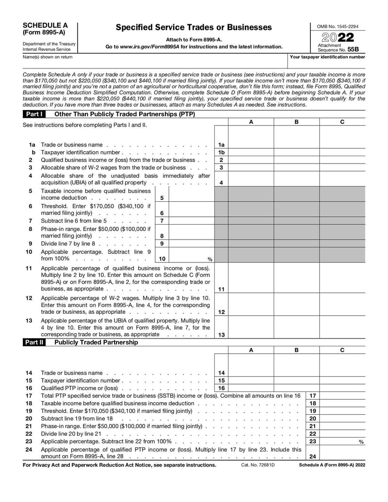 Large thumbnail of Schedule A (Form 8995-A) - Jan 2022