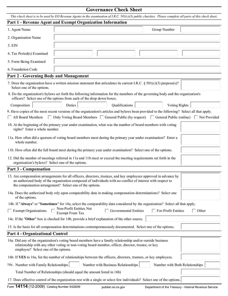 Large thumbnail of Governance Check Sheet - Dec 2009