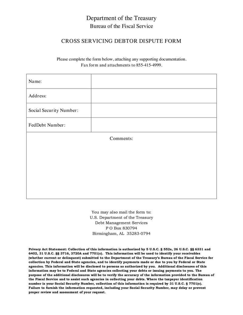 Large thumbnail of Debtor Dispute Form - Dec 2013