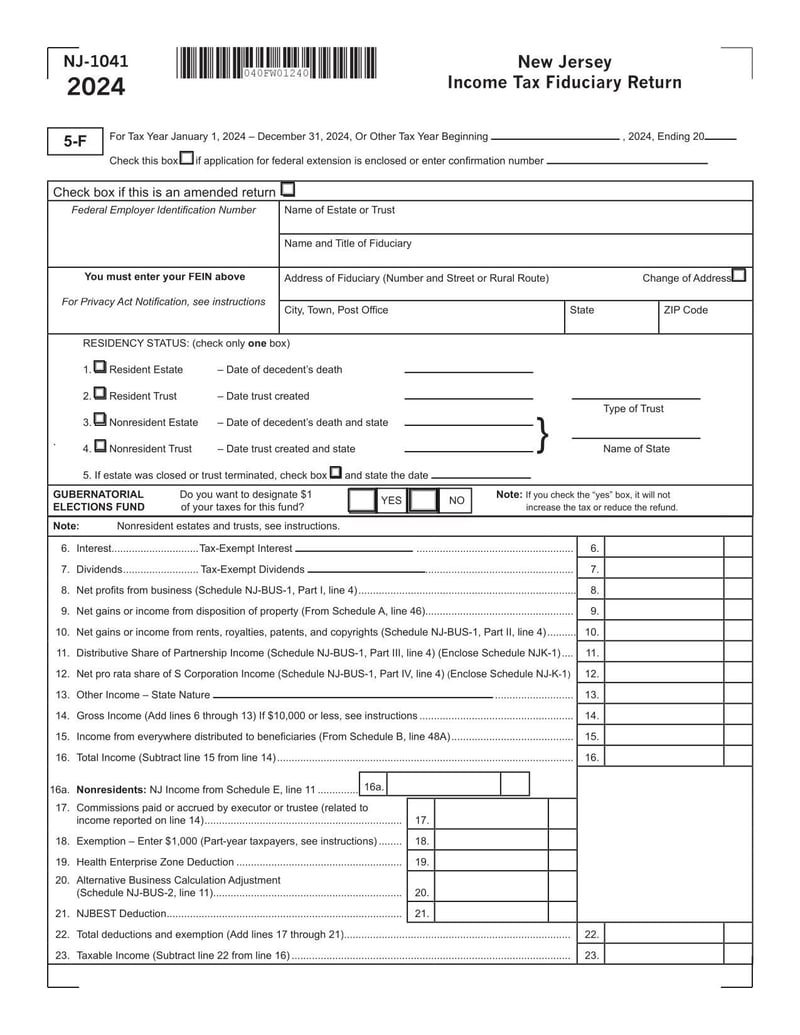 Large thumbnail of Form NJ-1041 - 2024