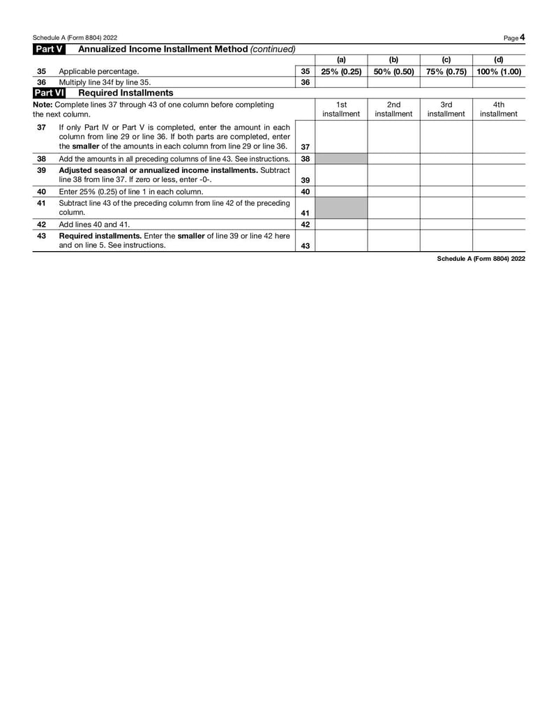 Large thumbnail of Schedule A (Form 8804) - Dec 2022