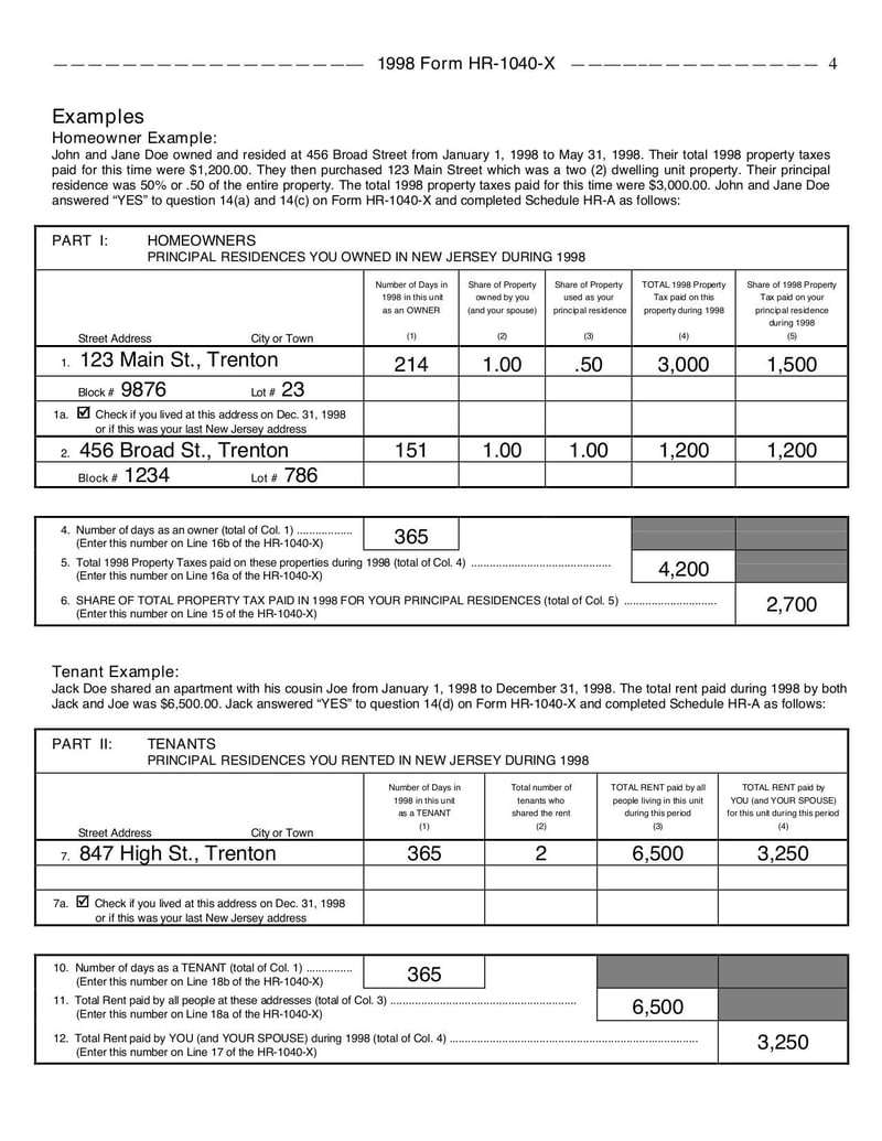 Large thumbnail of Form HR-1040-X - Jan 1998