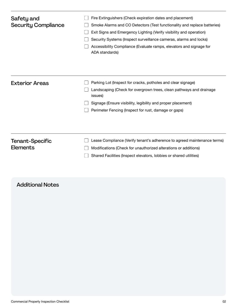 Commercial Property Inspection Checklist for assessing business property condition