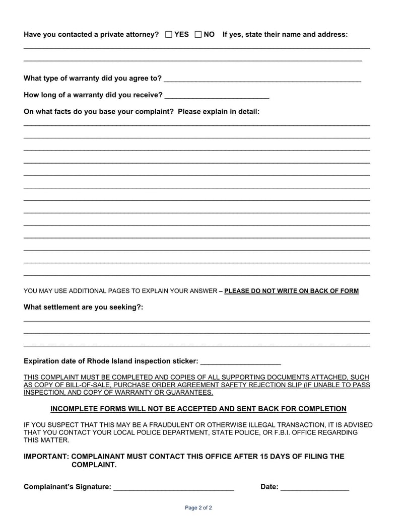 Large thumbnail of Rhode Island Dealership Complaint Form (2020)
