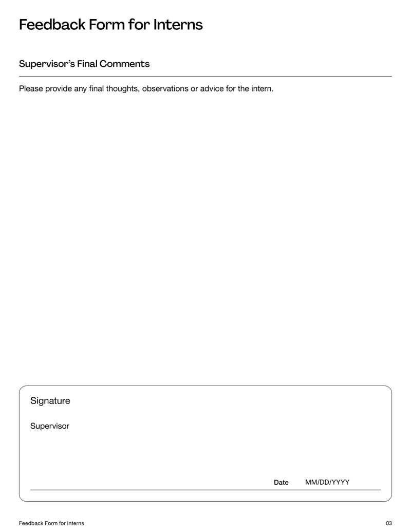 Feedback Form for Interns used to evaluate intern performance