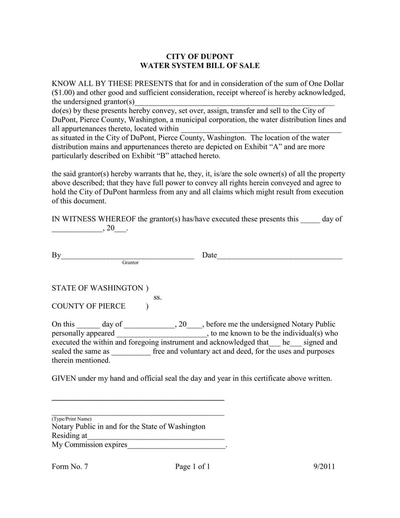 Large thumbnail of City of DuPont Water System Bill of Sale