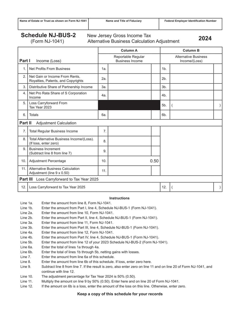 Large thumbnail of Schedule NJ-BUS-2 Form NJ-1041 - 2024
