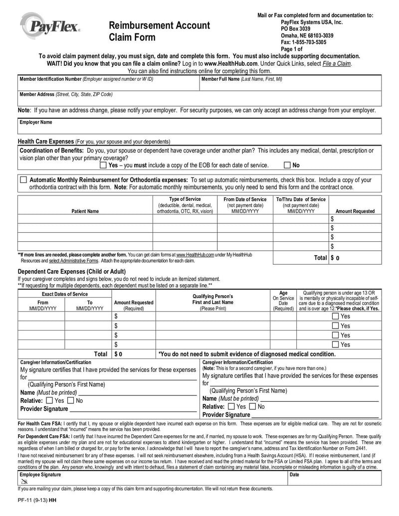 Large thumbnail of Payflex Reimbursement Account Claim Form - Sep 2013