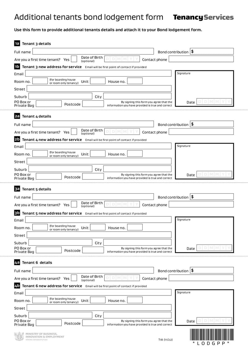 Large thumbnail of Additional Tenants Bond Lodgement Form - Nov 2022