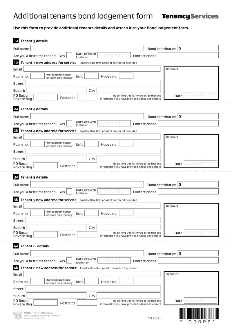 Thumbnail of Additional Tenants Bond Lodgement Form - Nov 2022 - page 0