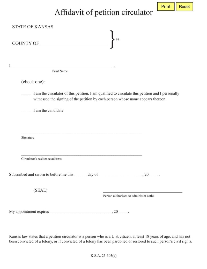 Large thumbnail of Kansas Independent Nomination Petition