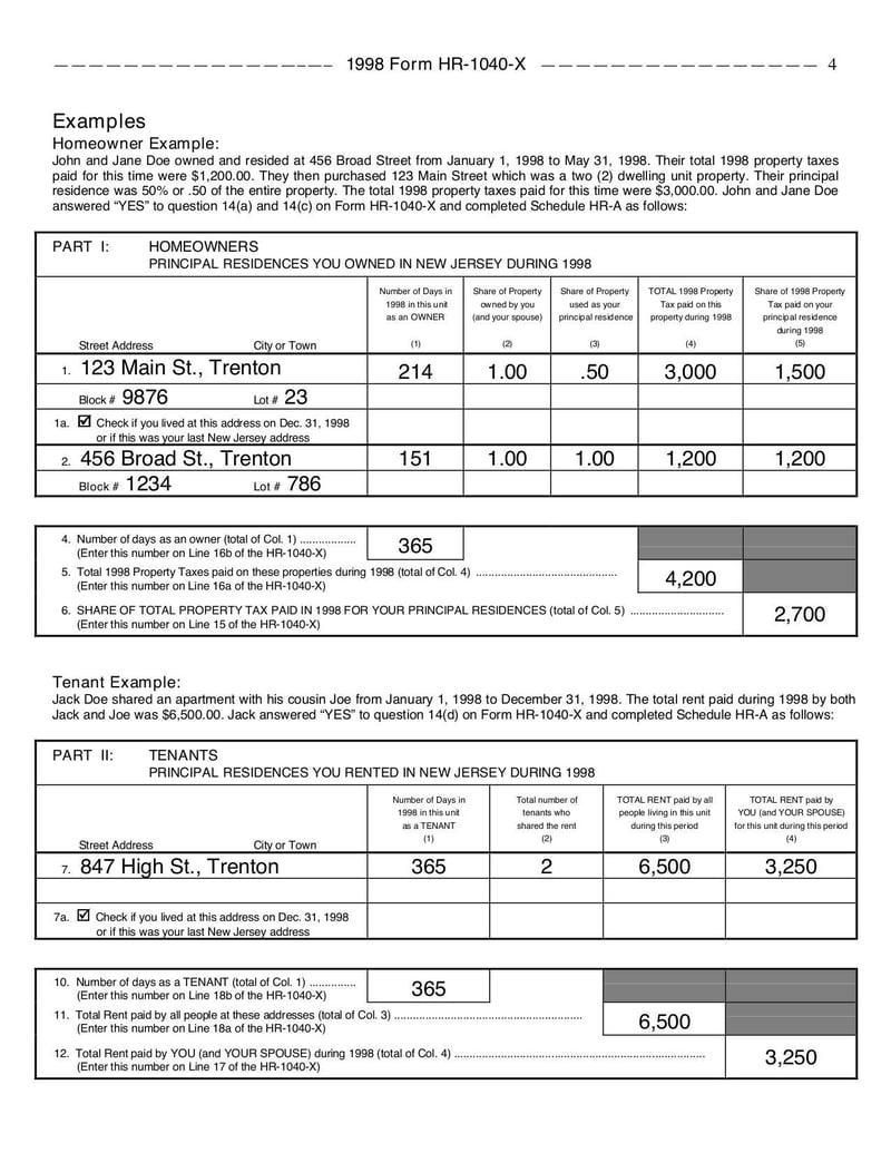 Large thumbnail of Form HR-1040-X - Jan 1998