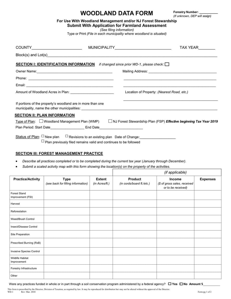 Large thumbnail of Woodland Data Form - 2018
