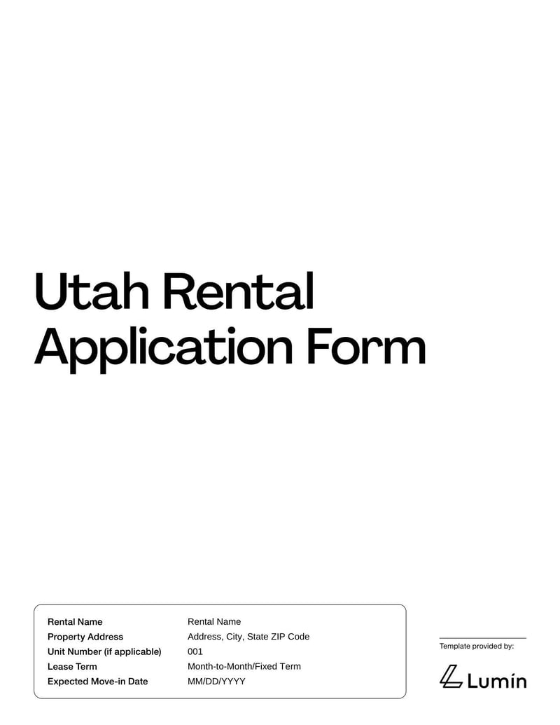 Rental Application Form Utah for renting residential property in Utah