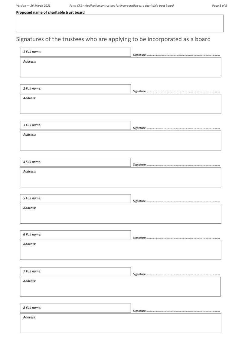 Large thumbnail of Form CT1 Application by Trustees for Incorporation as a Charitable Trust Board - Nov 2022