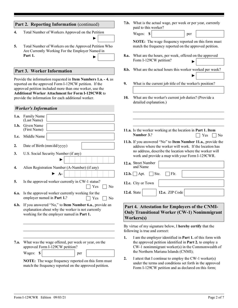 Thumbnail of Form I-129CWR - Sep 2021 - page 1