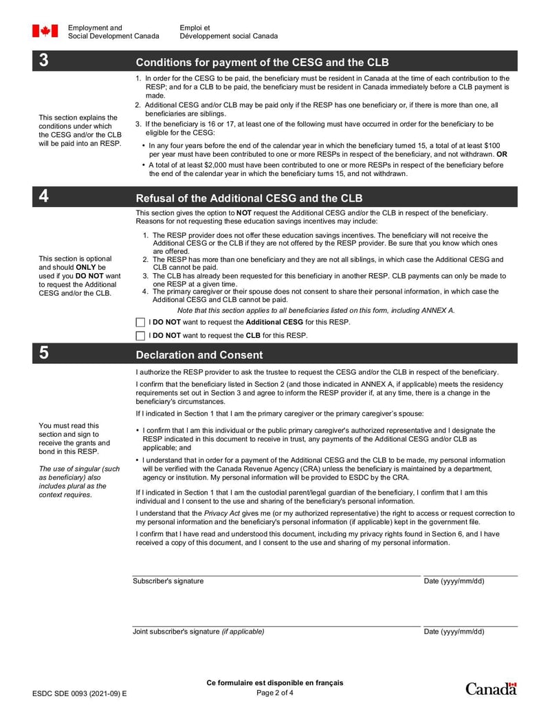 Form Application: Canada Education Savings Grant (CESG) and Canada 