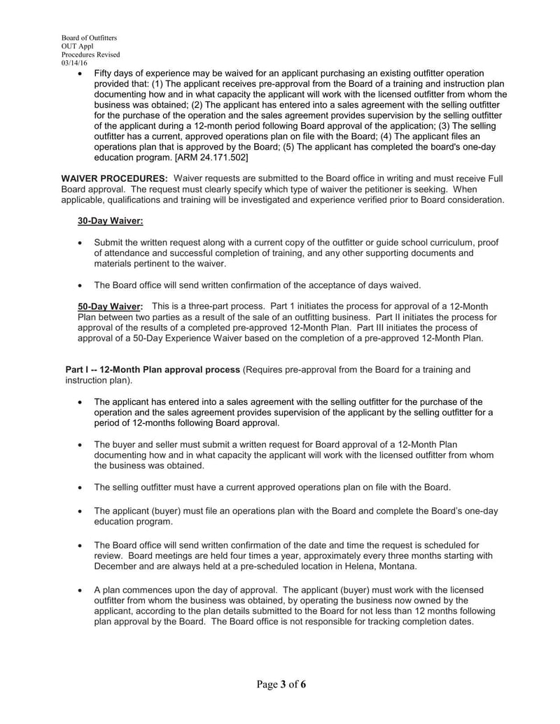 Large thumbnail of Montana Outfitter License/Examination Application