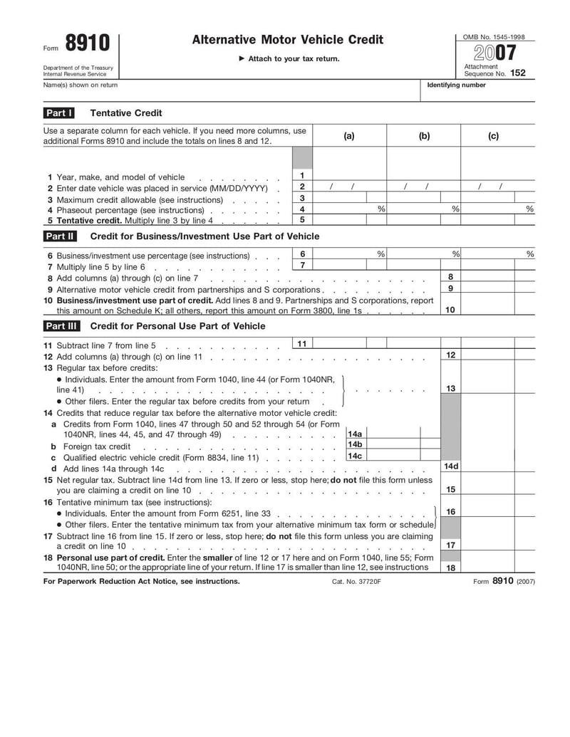 Large thumbnail of Form 8910 - Jan 2007