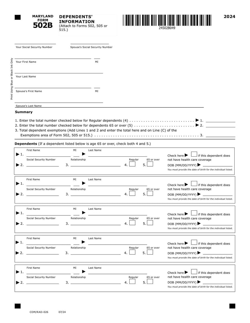 Large thumbnail of Maryland Form 502B - 2023