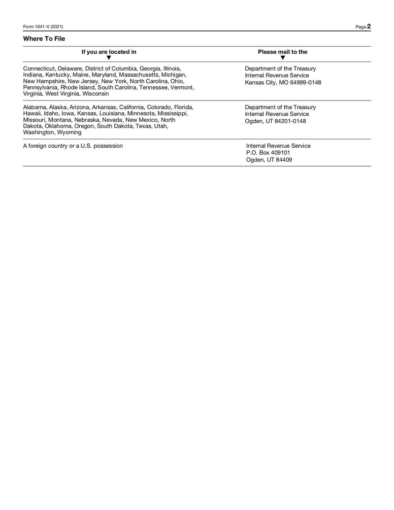 Large thumbnail of Form 1041-V - Nov 2021