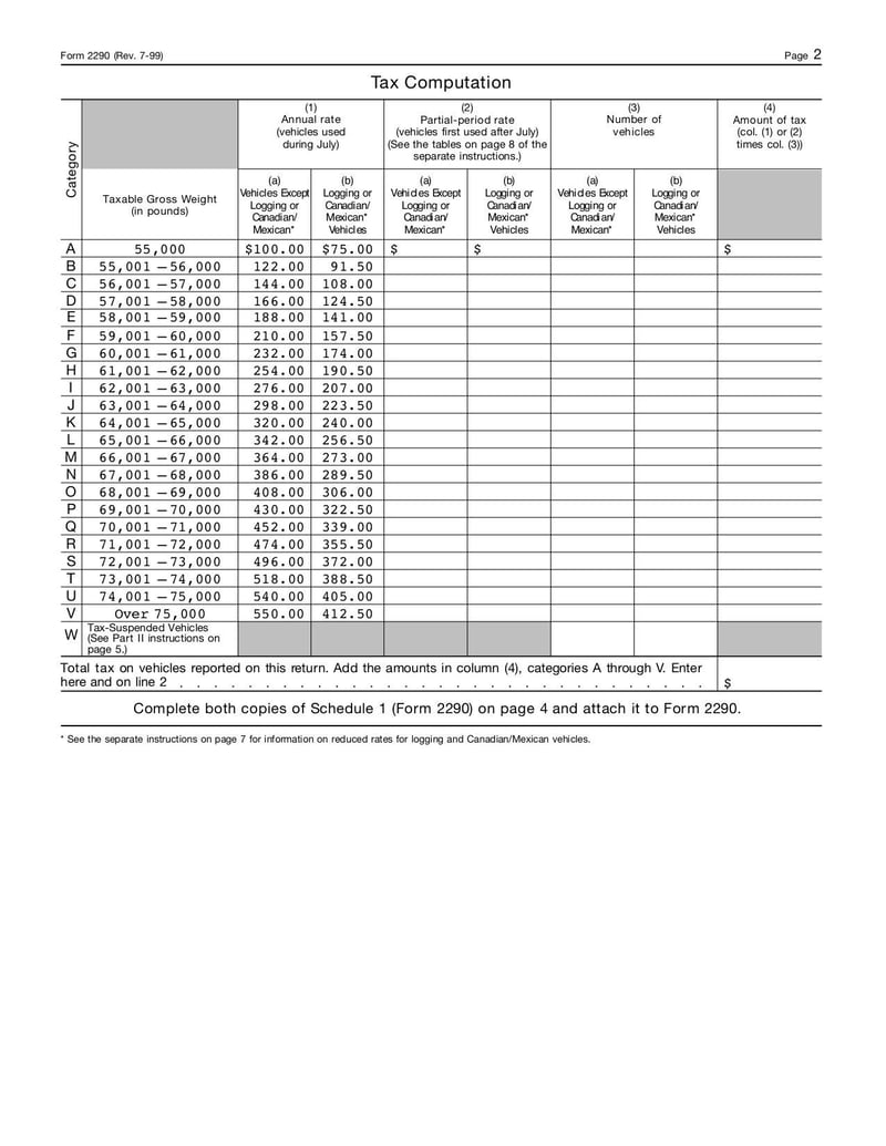 Large thumbnail of Form 2290 - Jul 1999