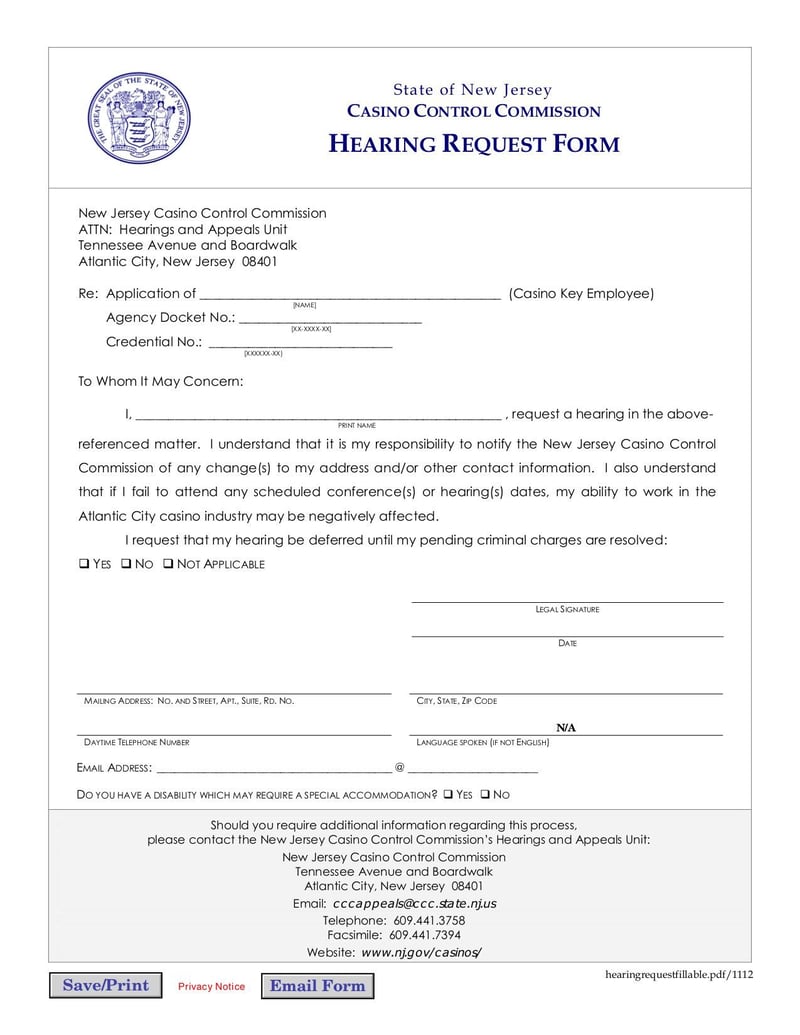 Large thumbnail of Hearing Request Form - Aug 2014
