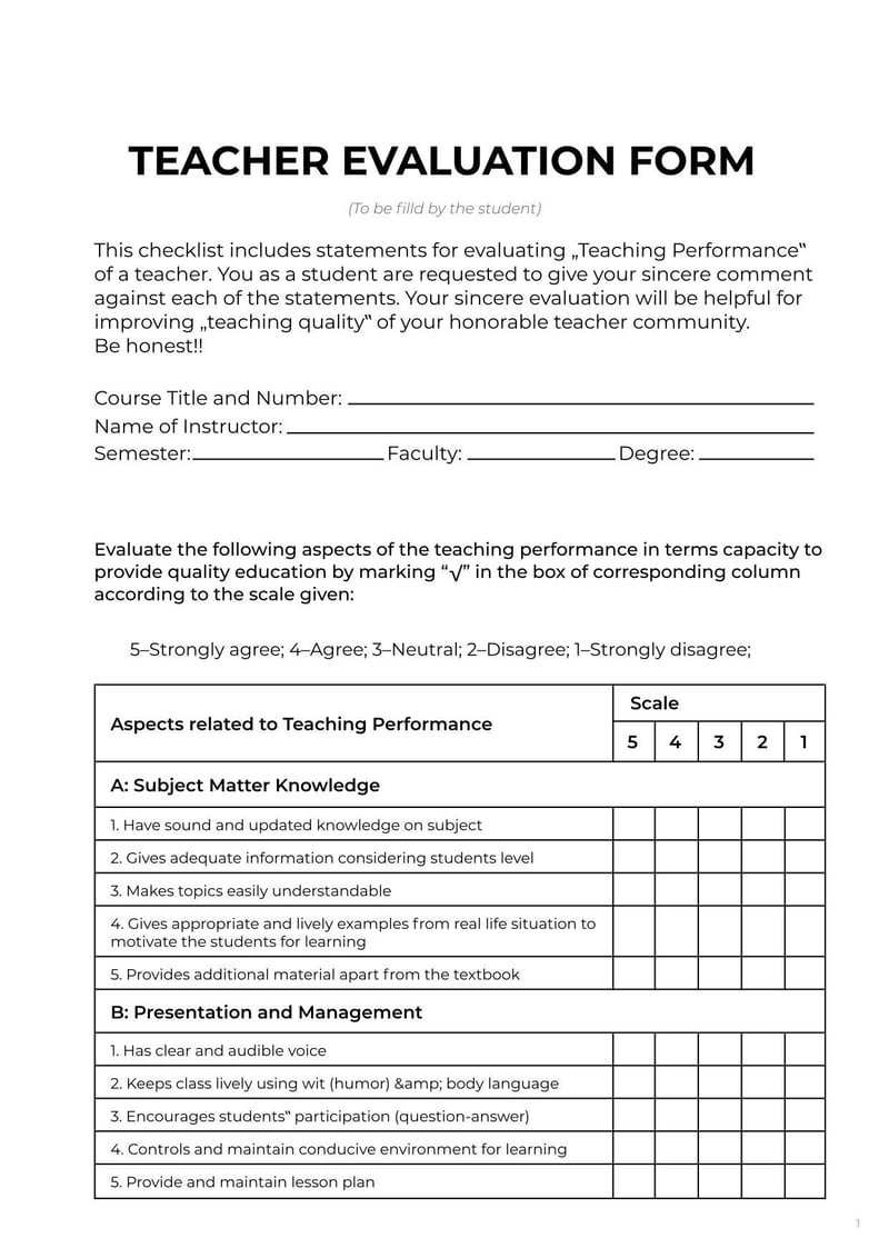 Thumbnail of Teacher Performance Evaluation Template - page 0