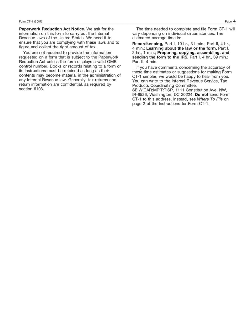 Large thumbnail of Form CT-1 - Jan 2007