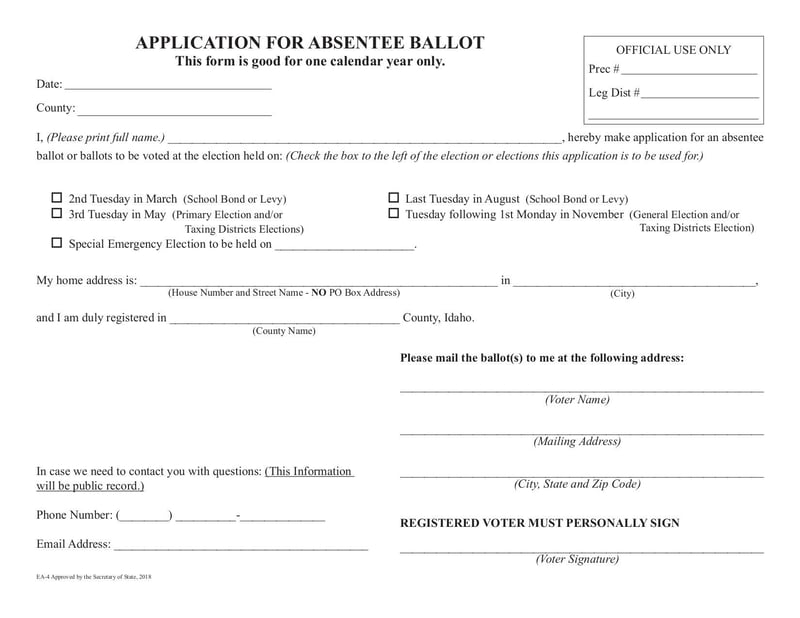 Large thumbnail of Absentee Request Form - Jul 2018
