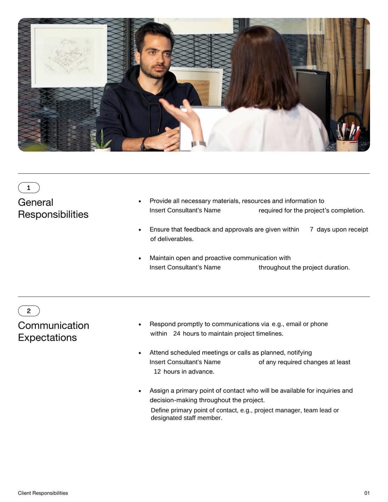 Client Responsibilities Template for listing client obligations in a marketing agreement