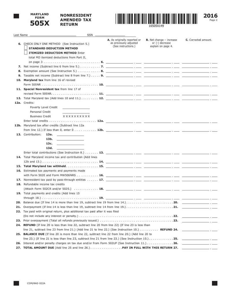 Large thumbnail of Maryland Form 505X - Sep 2017
