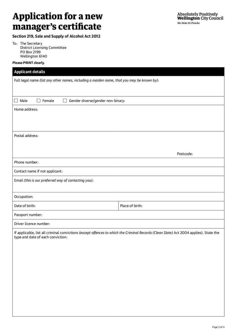 Large thumbnail of Application for a New Manager’s Certificate Form - Jan 2022