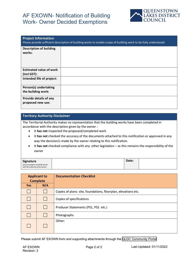 Large thumbnail of AF Exown Notification of Building Work Owner Decided Exemption - Nov 2022