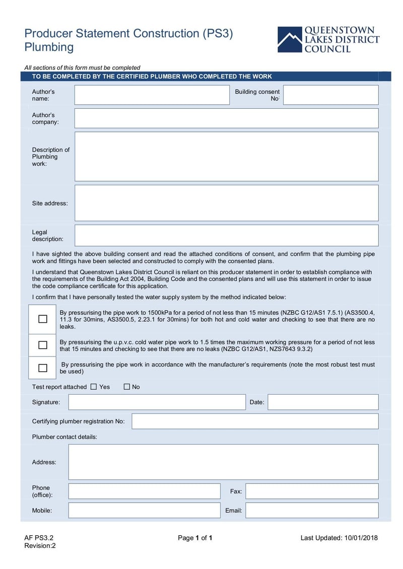 Large thumbnail of AF PS32 Producer Statement Construction PS3 Plumbing - Oct 2018