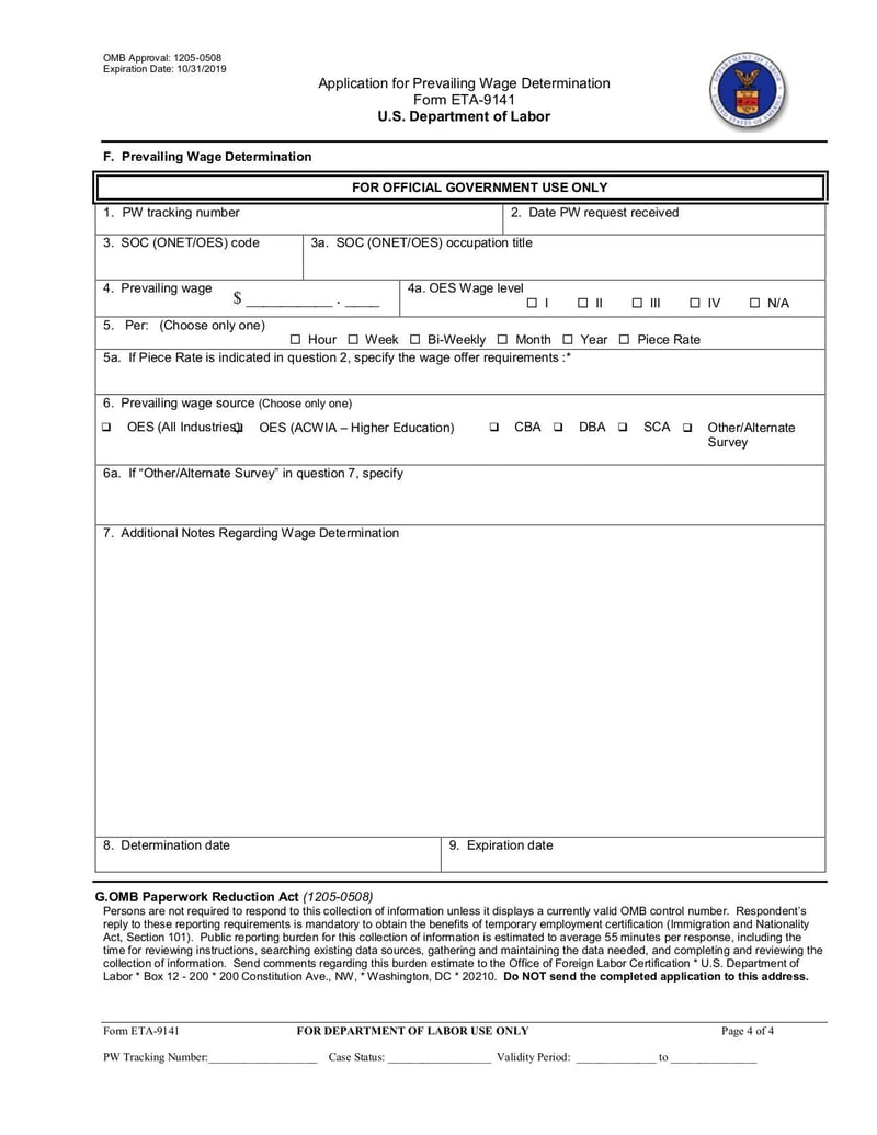 Large thumbnail of Application for Prevailing Wage Determination Form ETA-9141 - Sep 2019