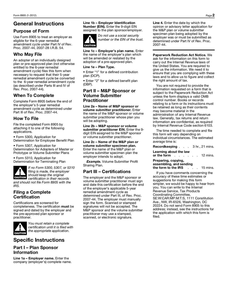 Large thumbnail of Form 8905 - Jan 2012