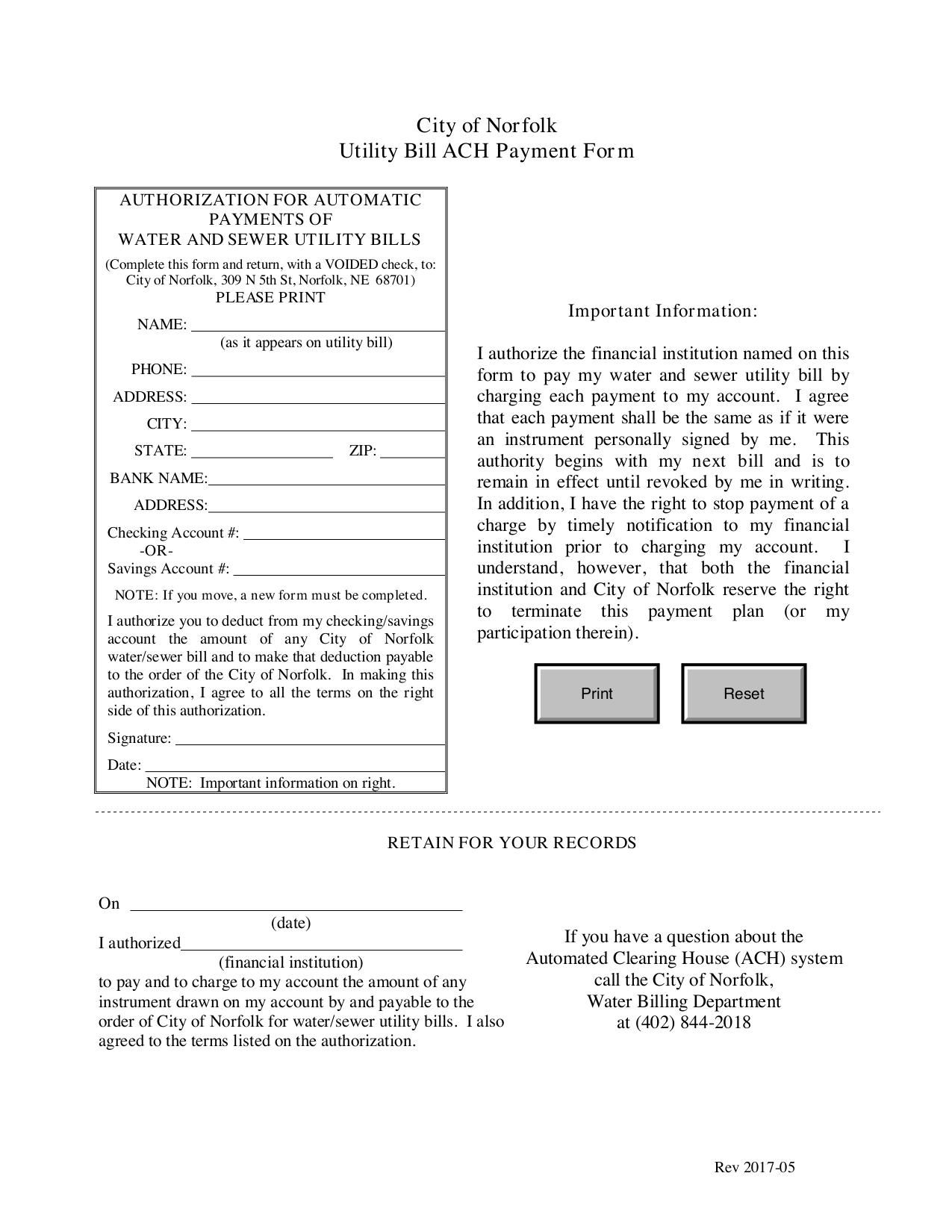 City of Norfolk Utility Bill ACH Payment Form Fill and sign online