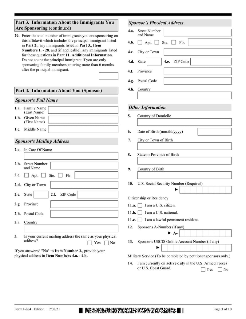 Thumbnail of Form I-864 - Aug 2021 - page 2