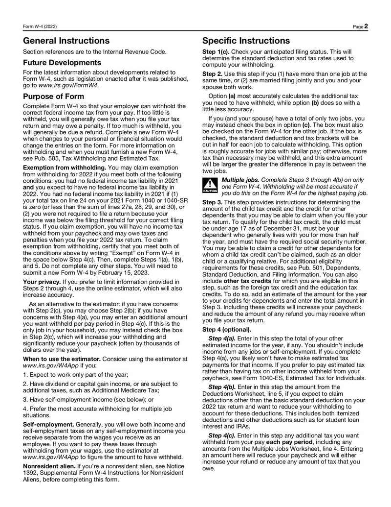 Large thumbnail of Employee's Withholding Certificate (Form W-4) - Dec 2021