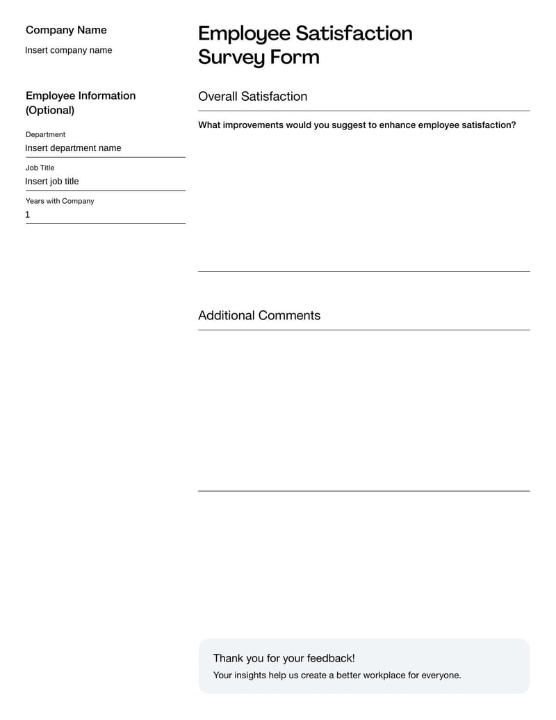 Employee Satisfaction Survey assessing employee contentment with their work environment and job roles