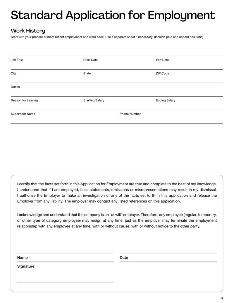 Large thumbnail of Application for Employment Template