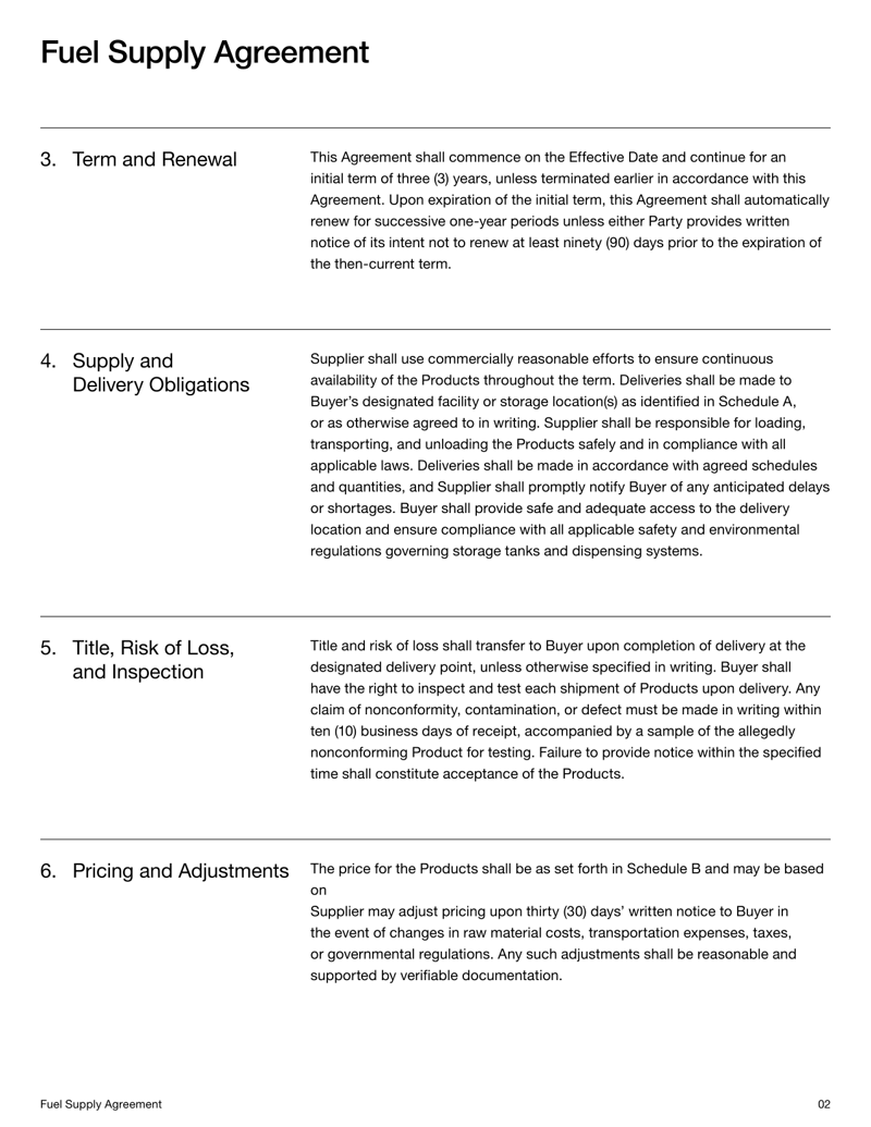 Fuel Supply Agreement detailing fuel delivery, pricing, quality standards and dispute resolution