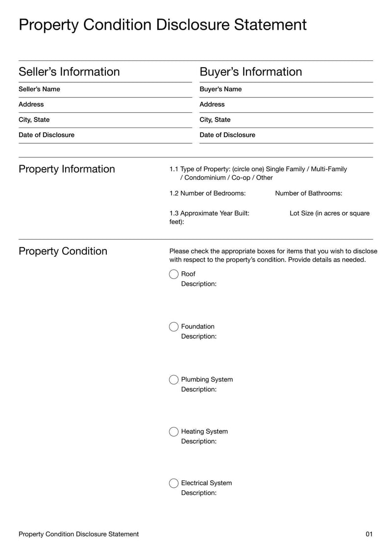 New York Property Condition Disclosure Statement detailing a property's condition for prospective buyers