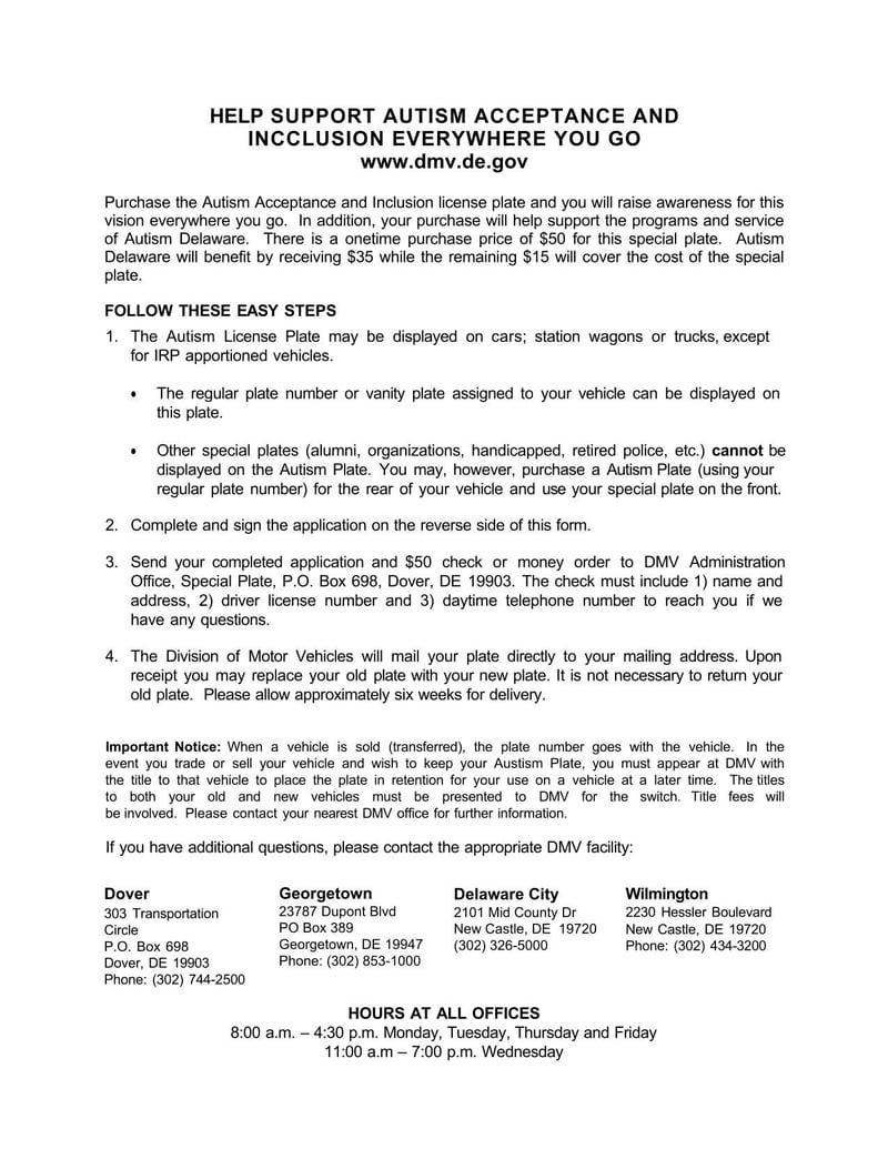 Large thumbnail of Delaware Application for the Autism Plate