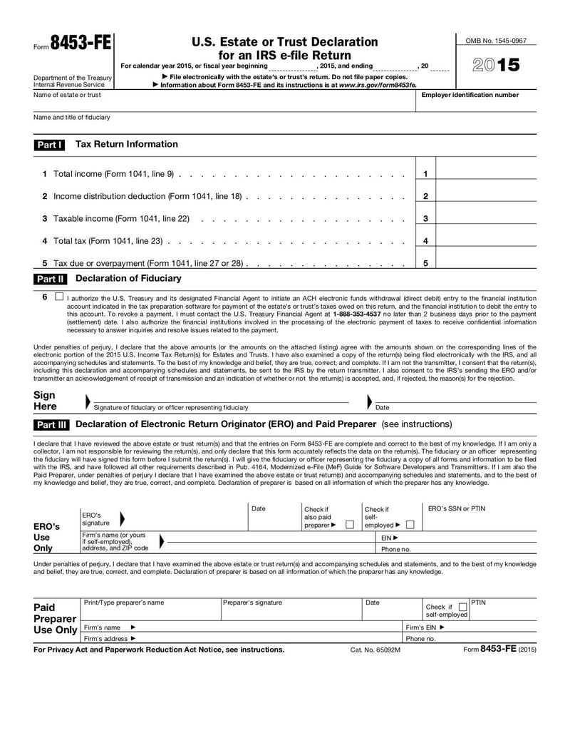 Large thumbnail of Form 8453-FE - Aug 2015