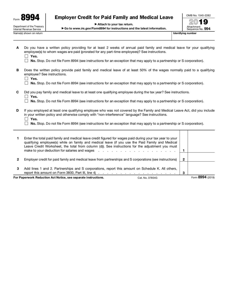 Large thumbnail of Form 8994 - Jan 2019