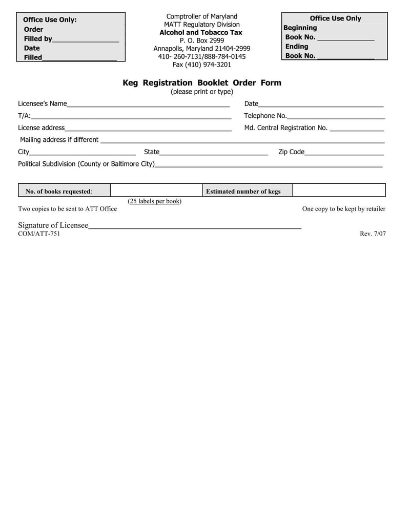 Large thumbnail of Keg Registration Booklet Order Form
