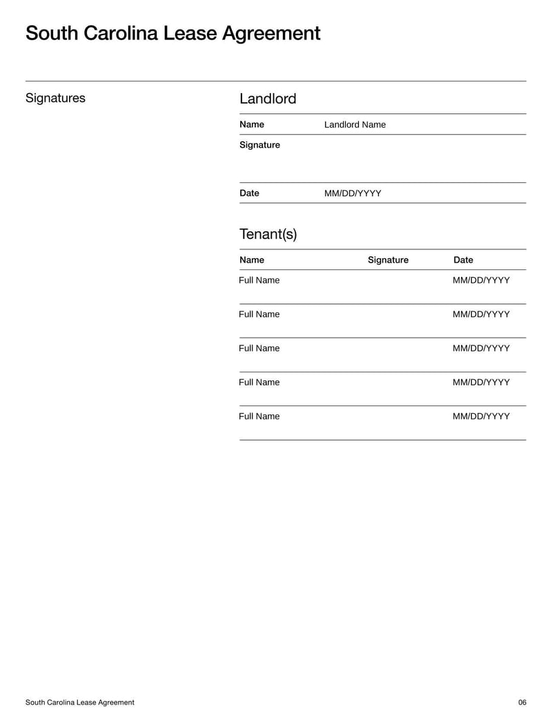 Large thumbnail of South Carolina Lease Agreement Template