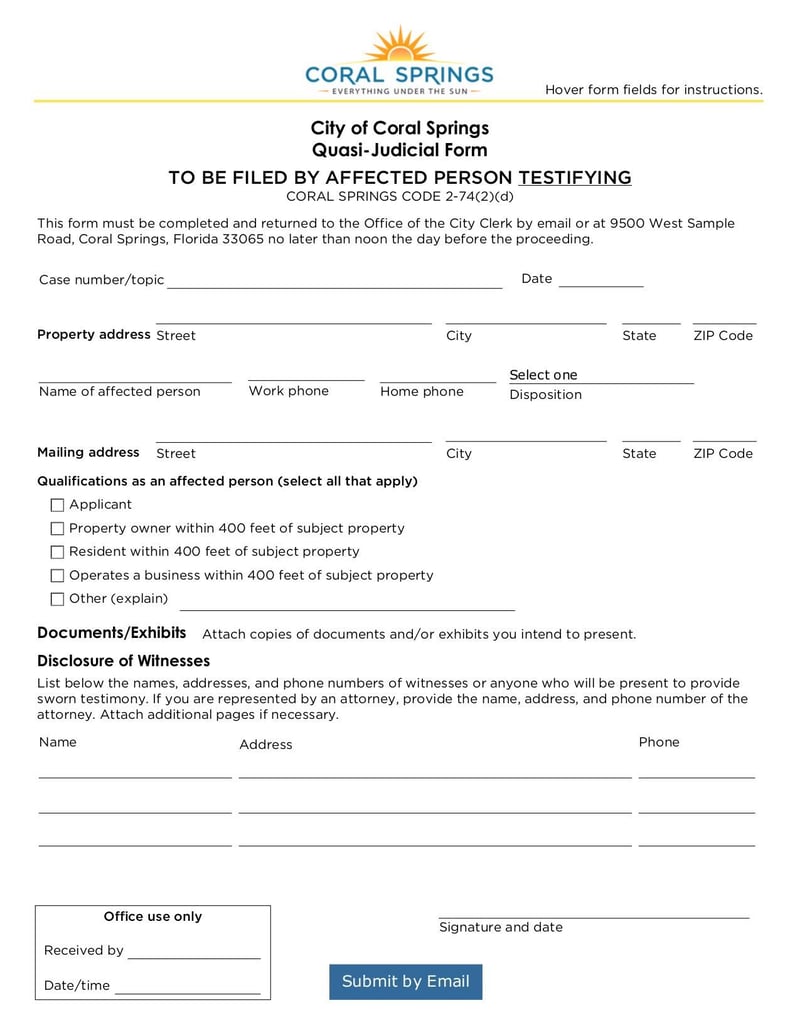Large thumbnail of City of Coral Springs Quasi-Judicial Form - Jun 2021